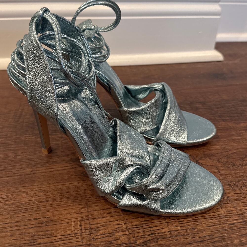 Soul Princess Strappy Metallic Blue Lace Up Open Toe Heel Sandals Women's 10